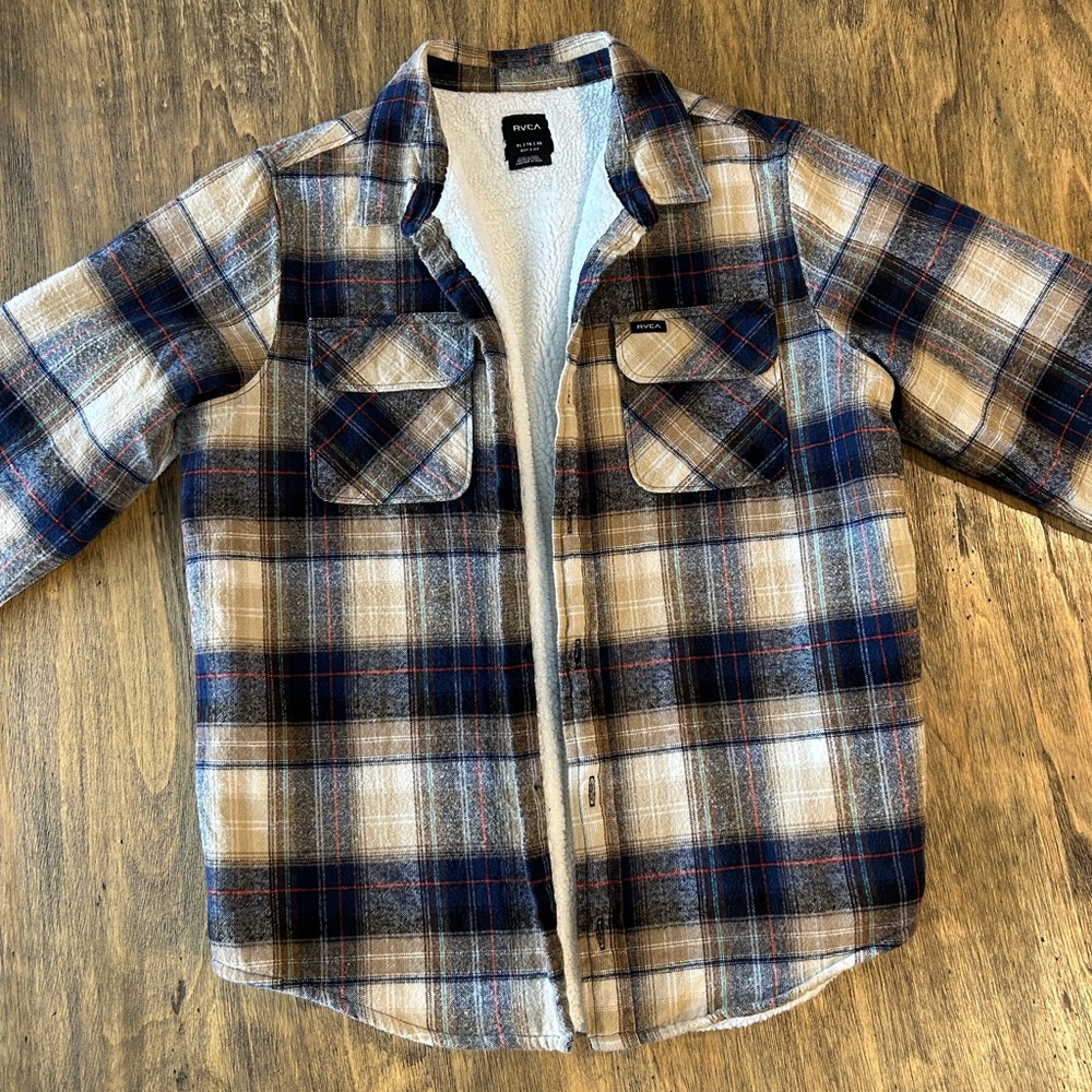 RVCA Boys Plaid Sherpa Lined Shirt Jacket
